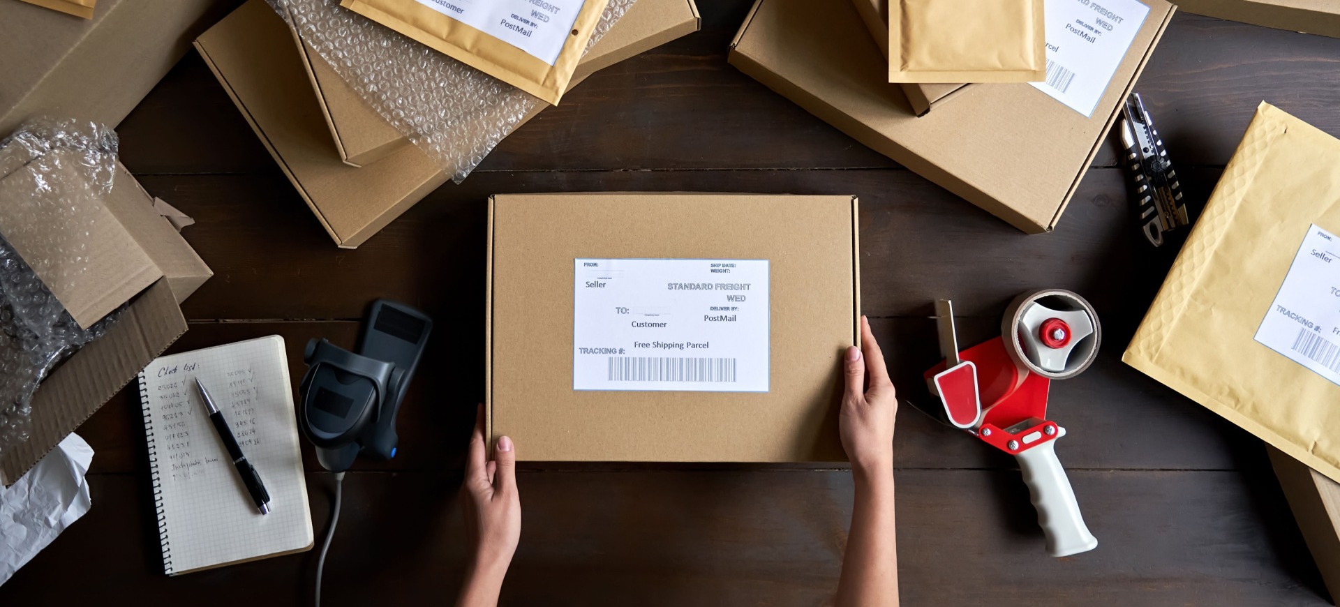 Dropshipping items on table being prepared for delivery