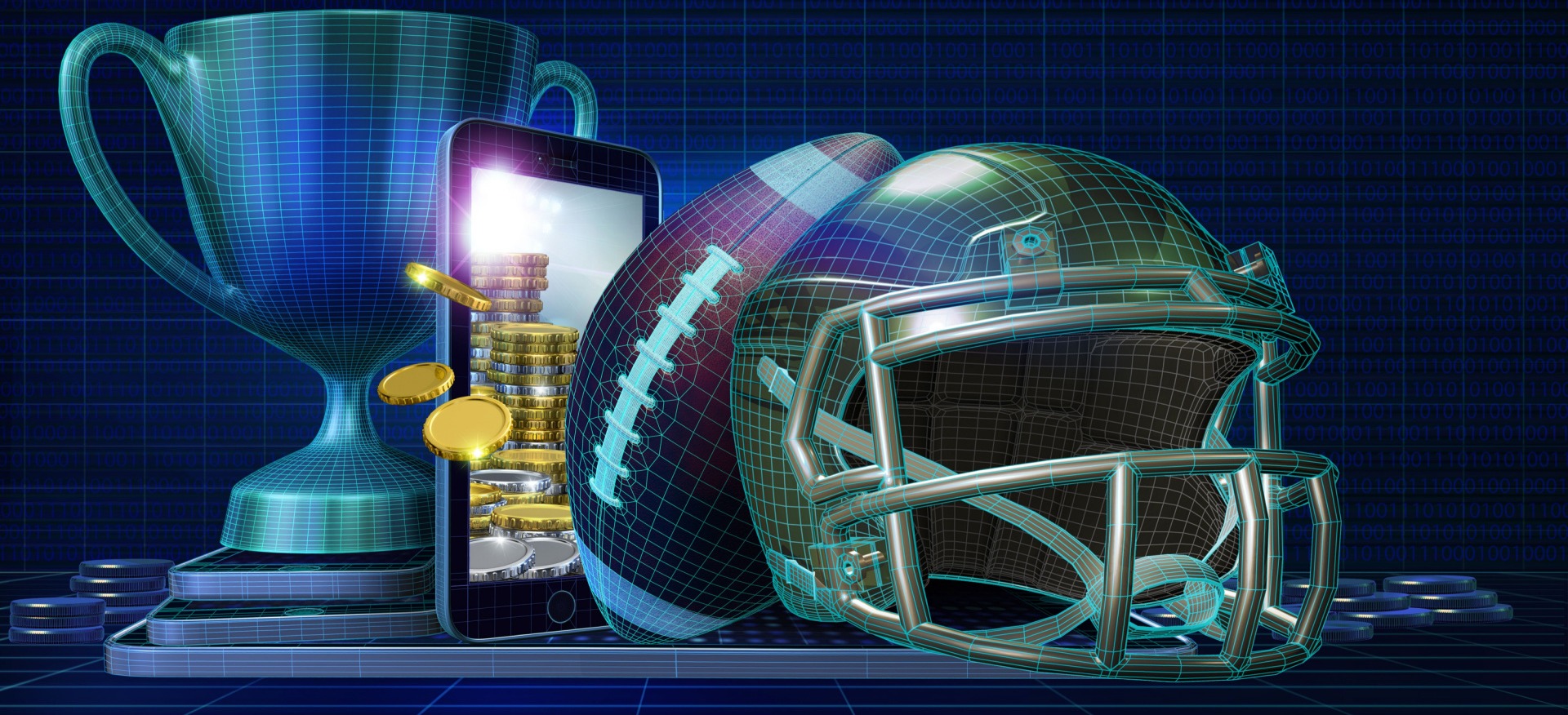 Sports equipment next to smartphone with sportsbook promo on