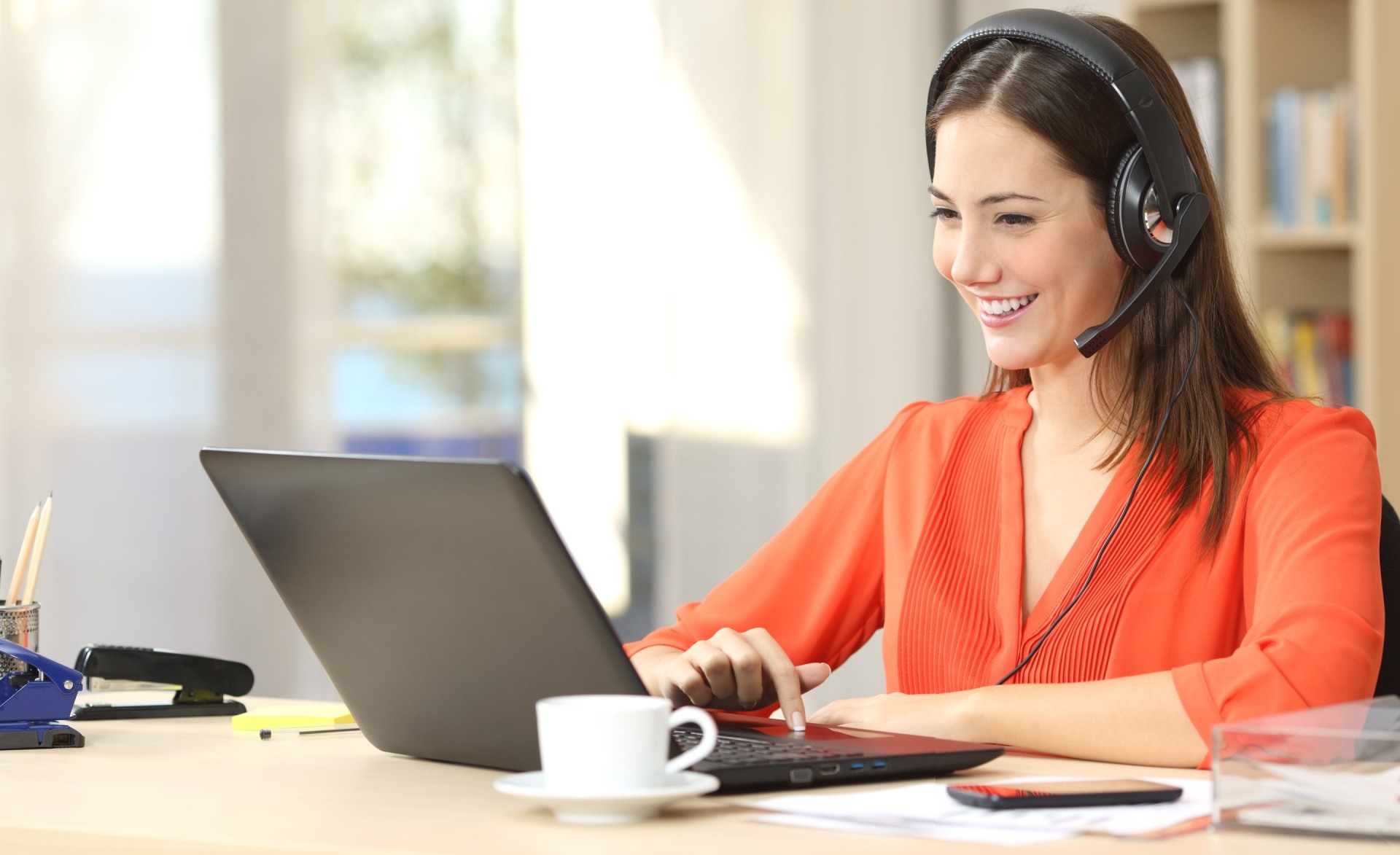 Woman doing freelance customer support