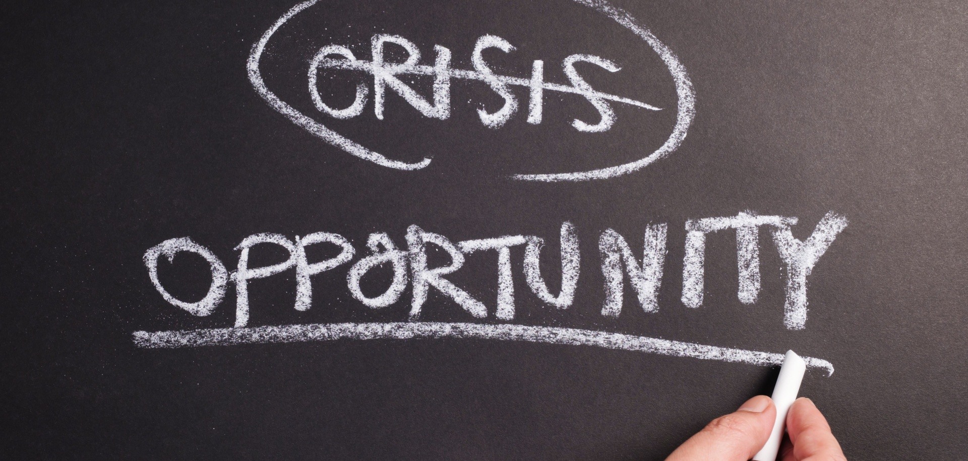 Crisis crossed out and showed that any crisis can change to an opportunity 